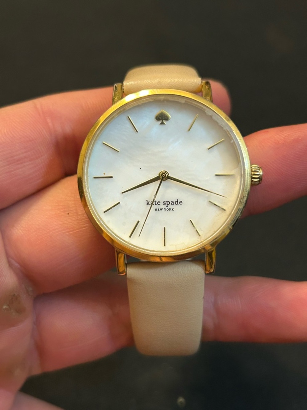 Kate Spade New York Metro Women 0073 MOP Beige Leather Quartz Watch (Not Running